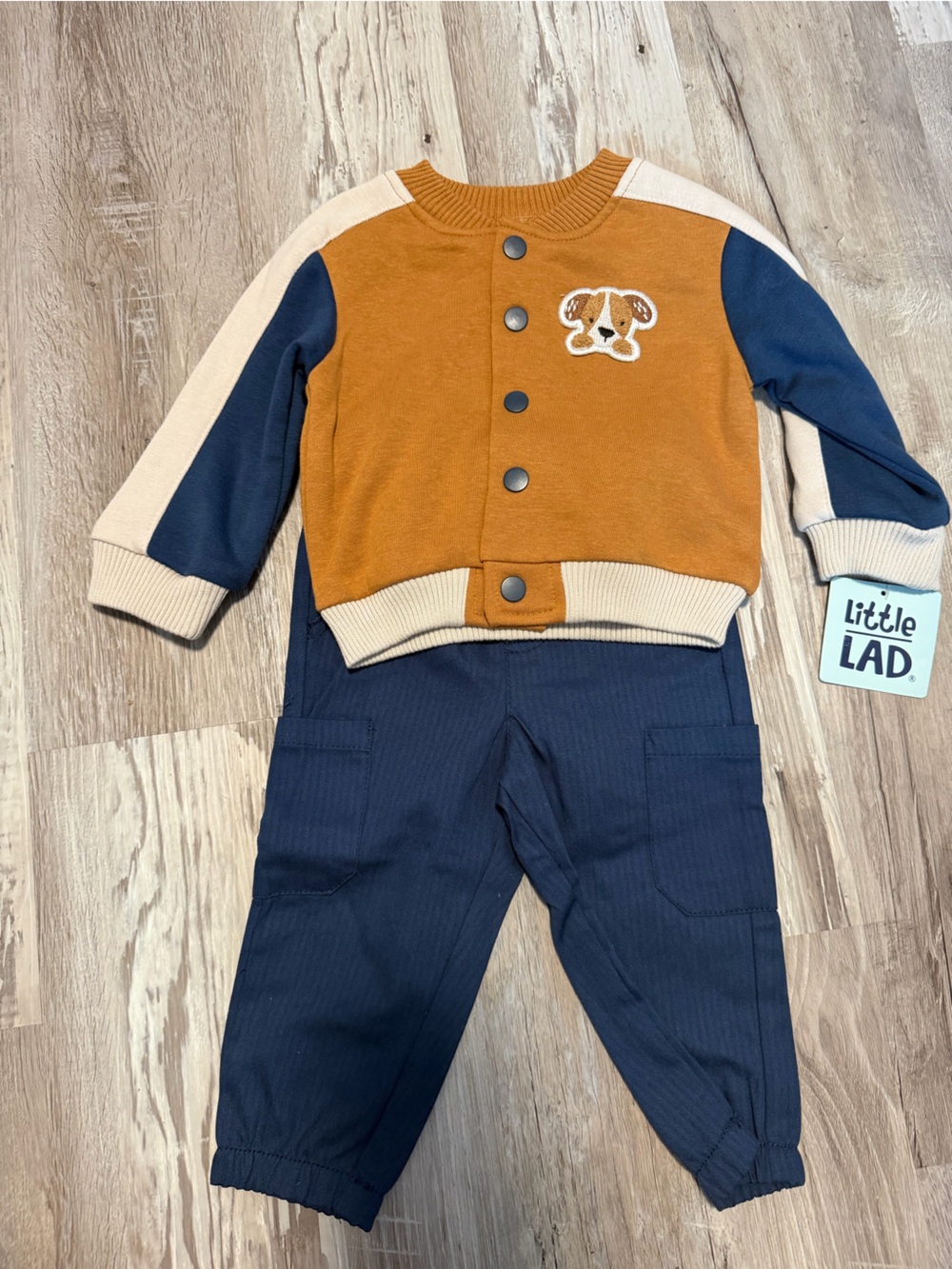 Baby Boy Bomber Jacket & Navy Pants Set - Mustard/Navy